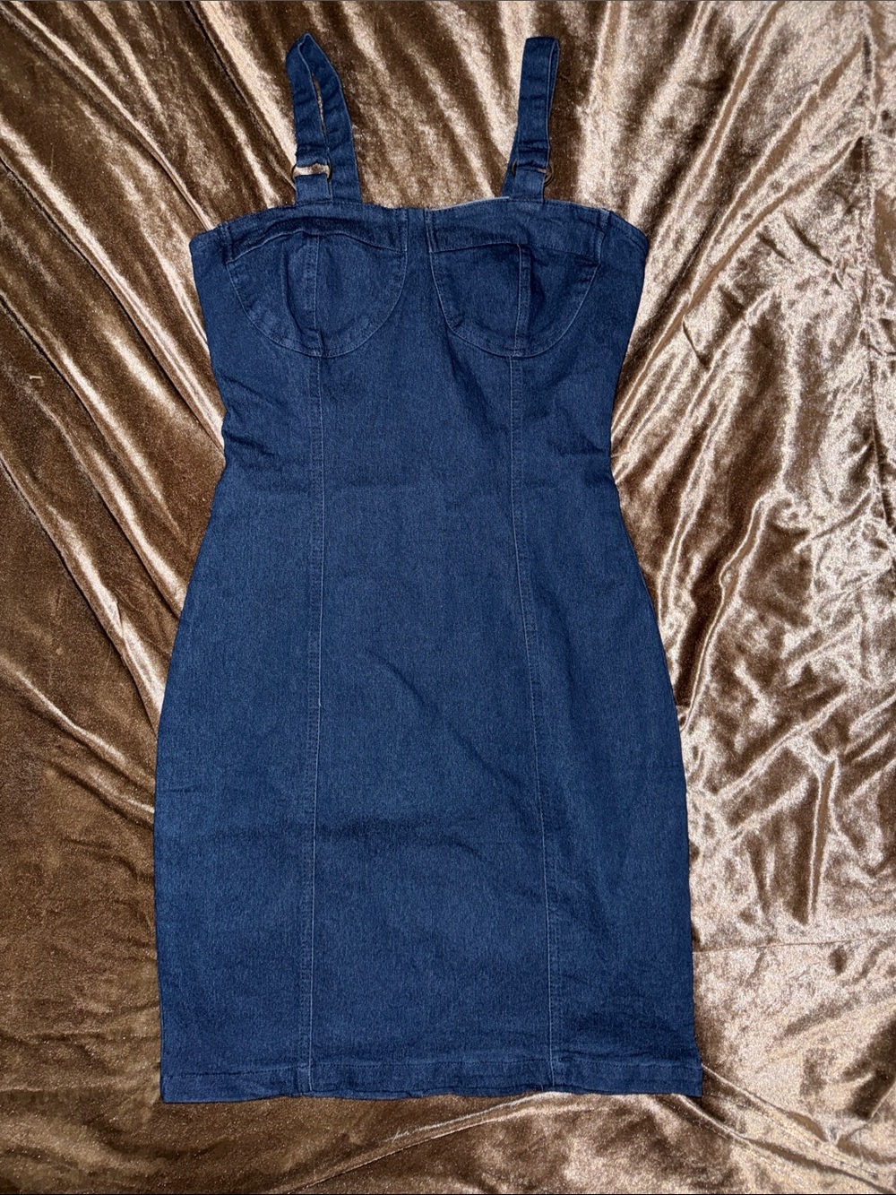 Derek Heart Dark Blue Denim Mini Dress with Straps